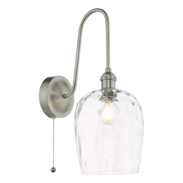 Hadano Antique Chrome Curved Arm Wall Light with Dimpled Shade
