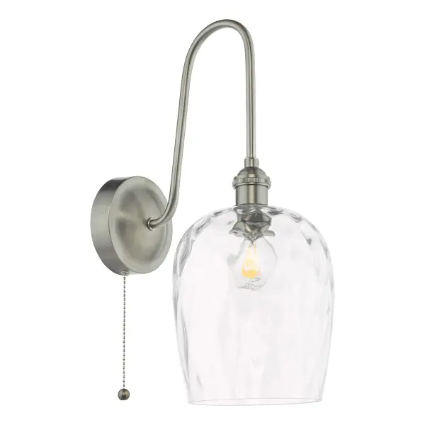Hadano Antique Chrome Curved Arm Wall Light with Dimpled Shade