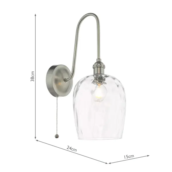 Hadano Antique Chrome Curved Arm Wall Light with Dimpled Shade