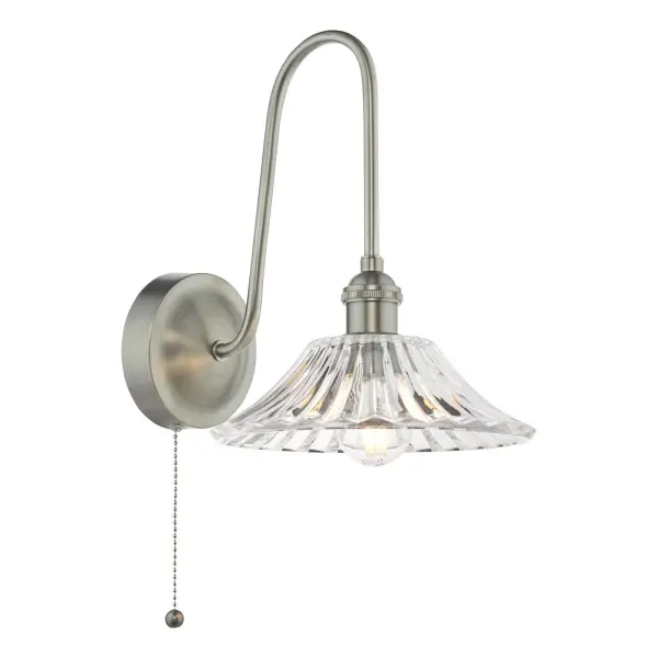 Hadano Antique Chrome Curved Arm Wall Light with Flared Shade