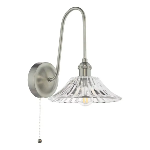 Hadano Antique Chrome Curved Arm Wall Light with Flared Shade