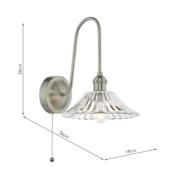 Hadano Antique Chrome Curved Arm Wall Light with Flared Shade
