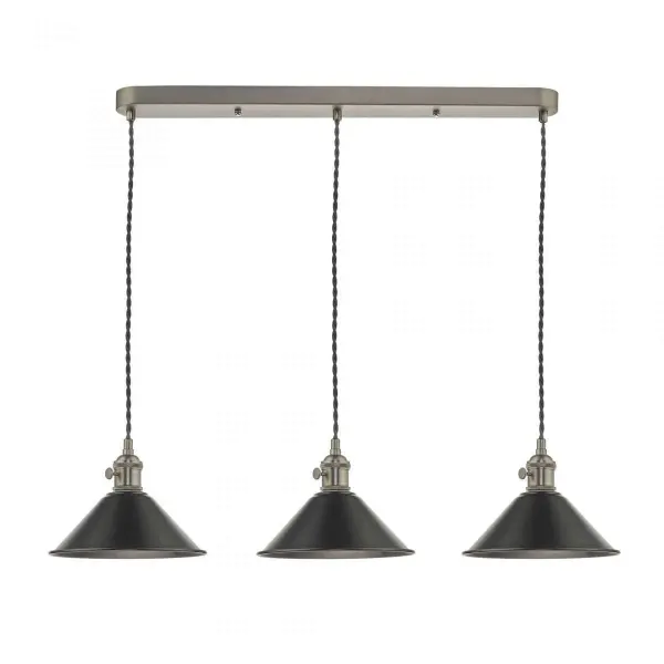 Hadano 3 Light Suspension in Antique Chrome With Antique Pewter Shades
