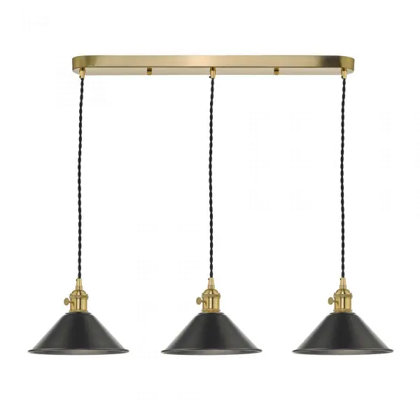 Hadano 3 Light Suspension in Natural Brass With Antique Pewter Shades
