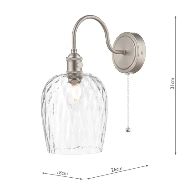 Hadano Antique Chrome Wall Light With Dimpled Glass Shade