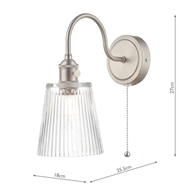 Hadano Antique Chrome Wall Light With Ribbed Glass Shade