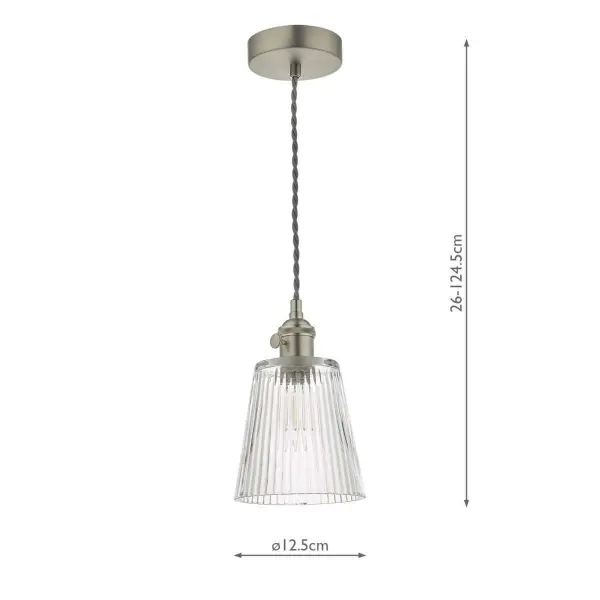 Hadano Pendant in Antique Chrome With Ribbed Glass Shade