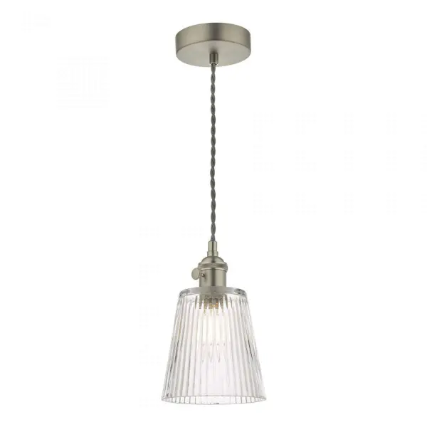 Hadano Pendant in Antique Chrome With Ribbed Glass Shade