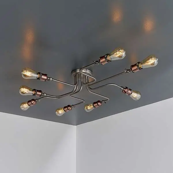 Hal 8 Light Semi Flush Fitting in Aged Pewter & Copper