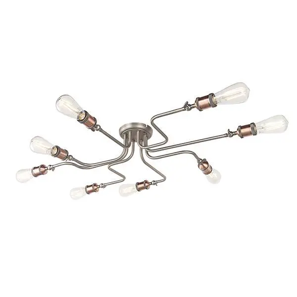 Hal 8 Light Semi Flush Fitting in Aged Pewter & Copper