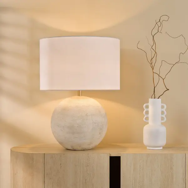 Havana Natural Ceramic Table Lamp C/W White Shade