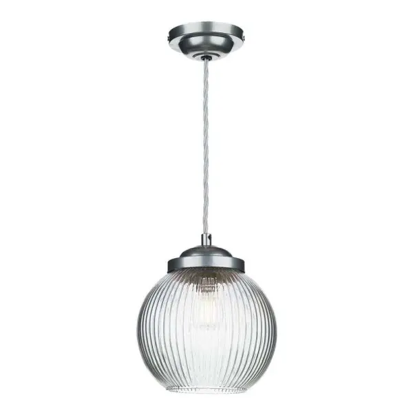 Henley Pendant Bowl Shaped Reeded Glass Polished Chrome