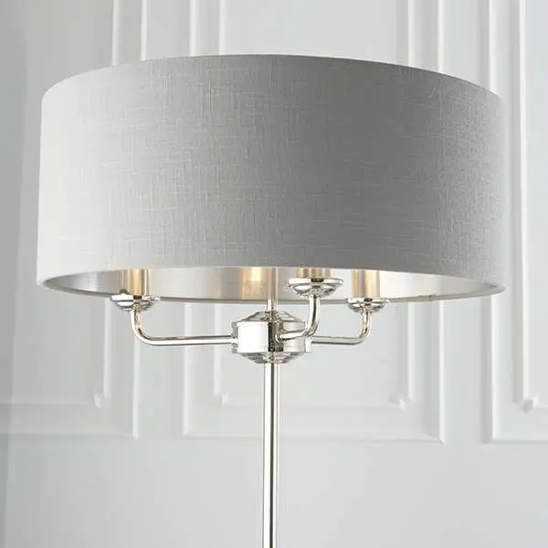 Highclere 3 Light Floor Lamp in Bright Nickel C/W Charcoal Shade