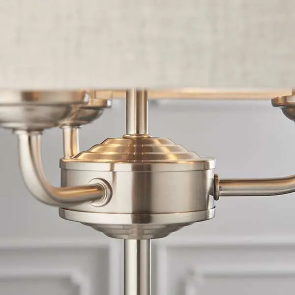 Highclere 3 Light Table Lamp in Brushed Chrome C/W Natural Shade