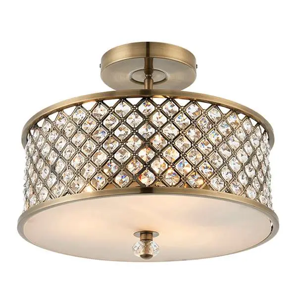Hudson 3 Light Semi Flush in Antique Brass