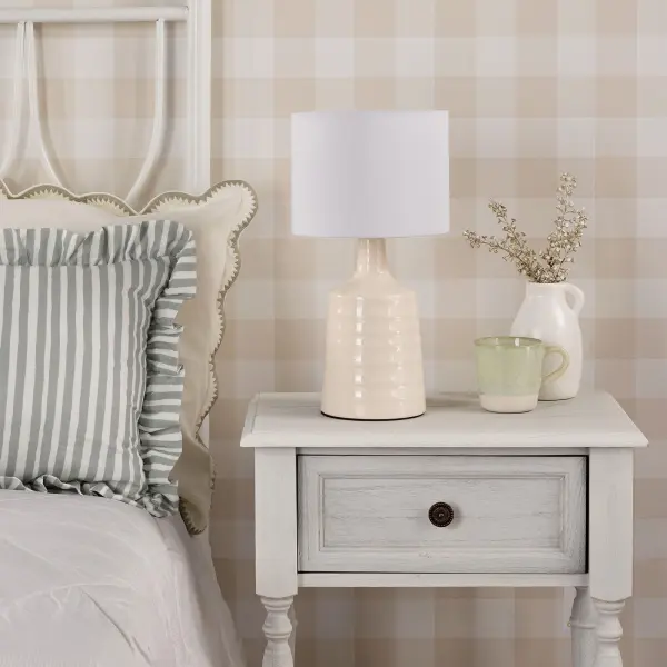 Inci Twin Pack Cream Table Lamp C/W Shade