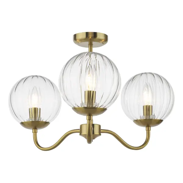 Jocelyn 3 Light Brass Semi Flush Fitting