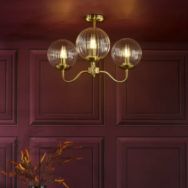 Jocelyn 3 Light Brass Semi Flush Fitting