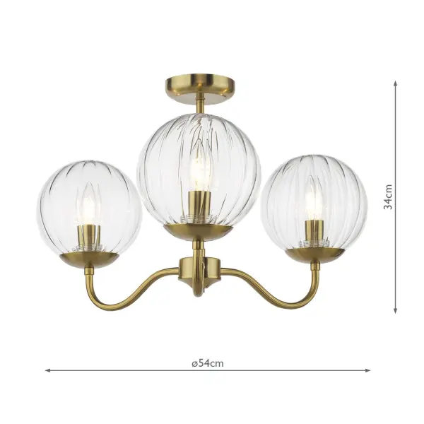 Jocelyn 3 Light Brass Semi Flush Fitting