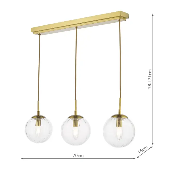Jocelyn 3 Light Brass Bar Pendant
