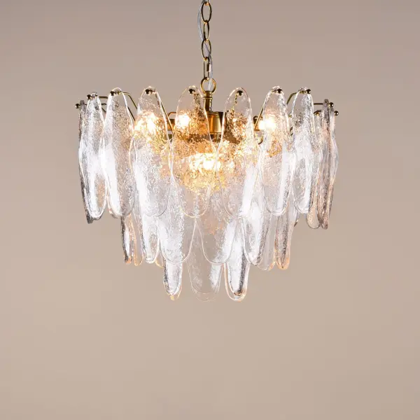 Kimmia 6 Light Natural Brass and Textured Glass Pendant