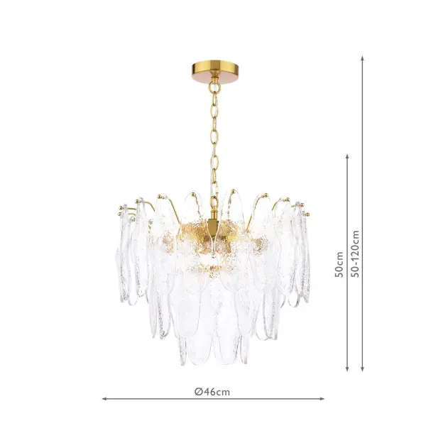 Kimmia 6 Light Natural Brass and Textured Glass Pendant