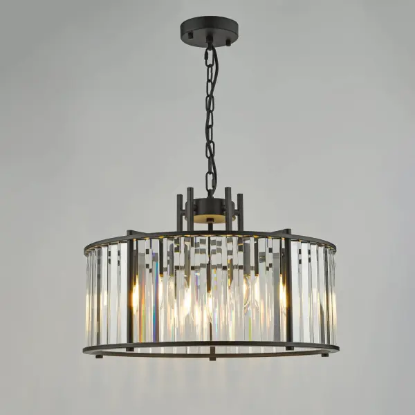 Kiran 5 Light Satin Black & Crystal Pendant