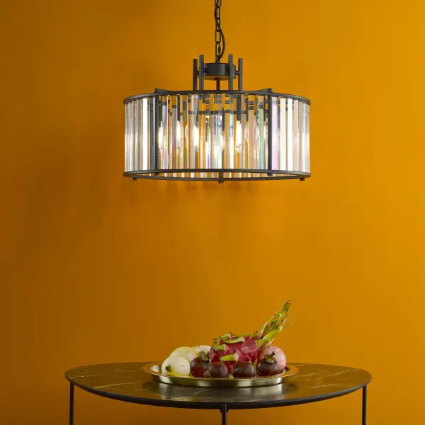 Kiran 5 Light Satin Black & Crystal Pendant