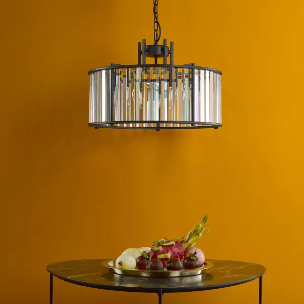 Kiran 5 Light Satin Black & Crystal Pendant