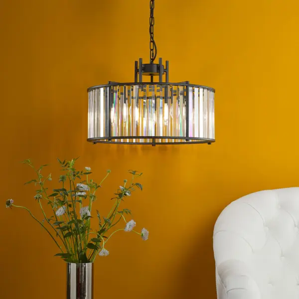 Kiran 5 Light Satin Black & Crystal Pendant