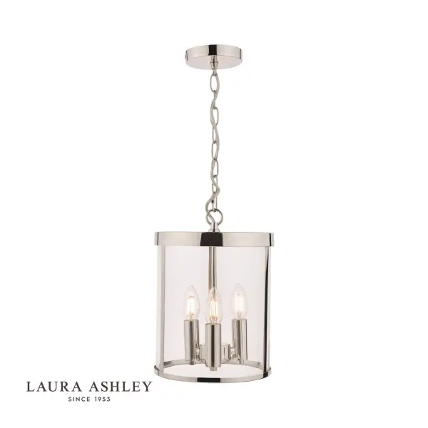 Selbourne 3 Light Lantern in Polished Nickel & Glass