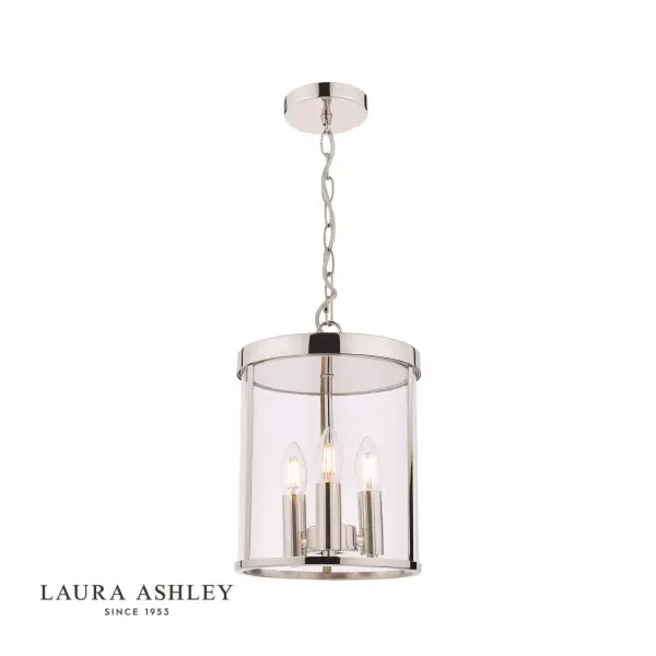 Selbourne 3 Light Lantern in Polished Nickel & Glass
