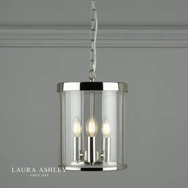 Selbourne 3 Light Lantern in Polished Nickel & Glass