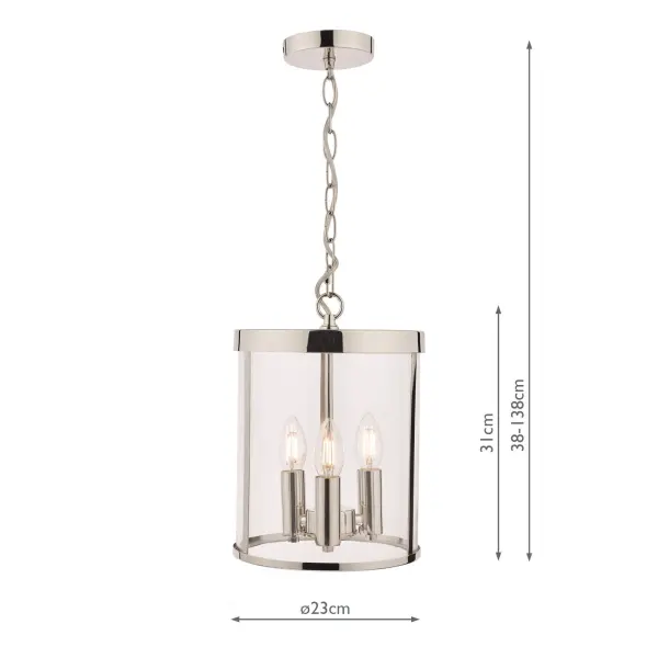 Selbourne 3 Light Lantern in Polished Nickel & Glass