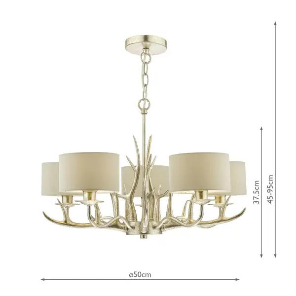 Mulroy 5 Light Antler Chandelier in Champagne Finish C/W Shades