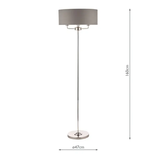 Sorrento 3 Light Floor Lamp Polished Nickel With Charcoal Grey Shade