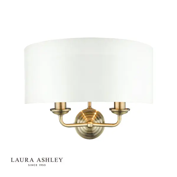 Sorrento 2 Light Wall Light Antique Brass With Ivory Shade