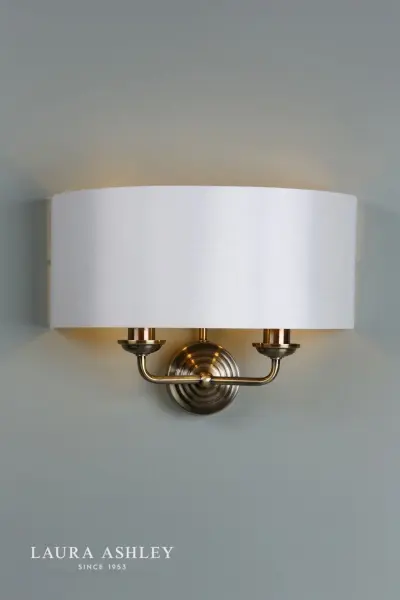 Sorrento 2 Light Wall Light Antique Brass With Ivory Shade