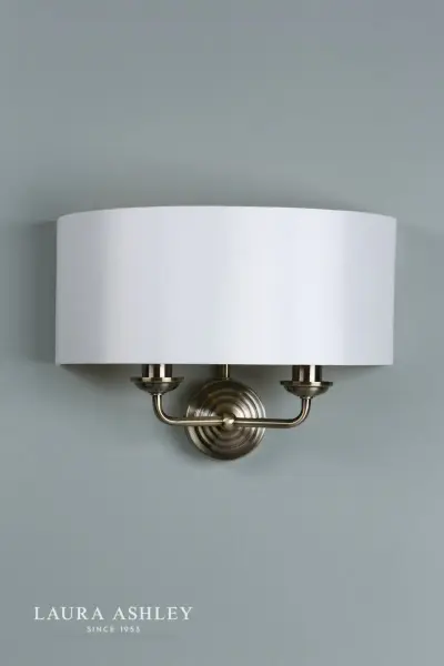 Sorrento 2 Light Wall Light Antique Brass With Ivory Shade