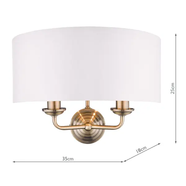 Sorrento 2 Light Wall Light Antique Brass With Ivory Shade