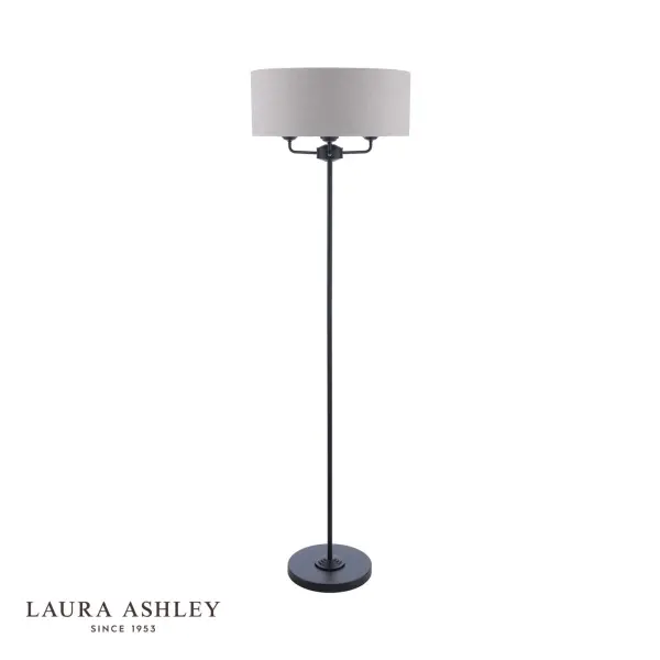 Sorrento 3 Light Floor Lamp Matt Black and Natural With Shade