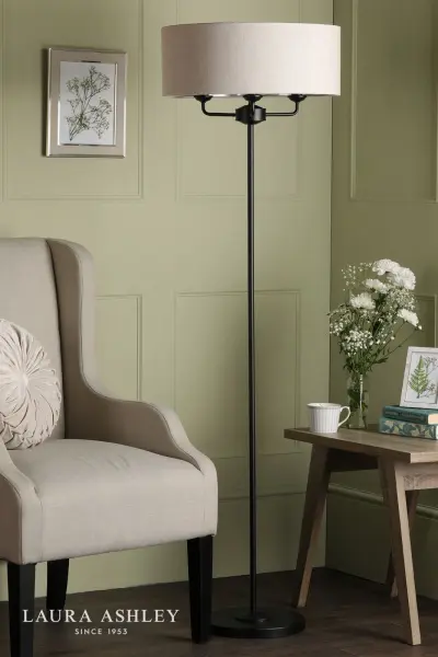 Sorrento 3 Light Floor Lamp Matt Black and Natural With Shade