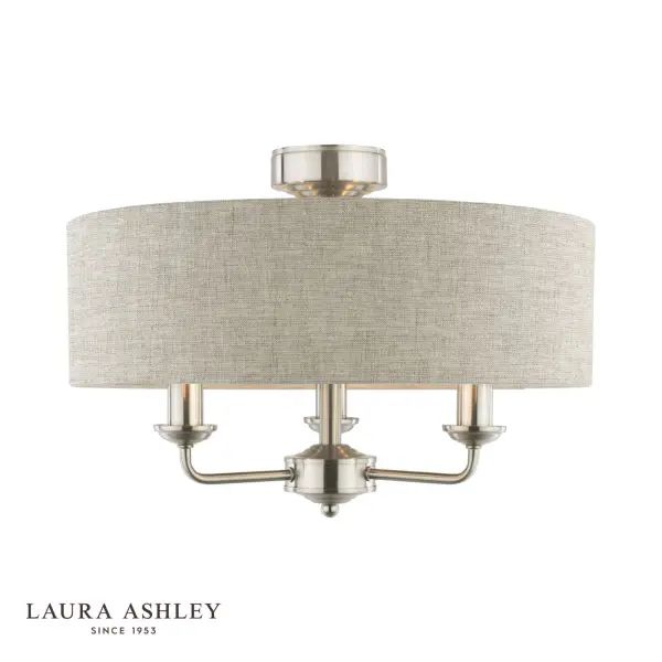 Sorrento Satin Nickel Semi Flush Light C/W Natural Shade