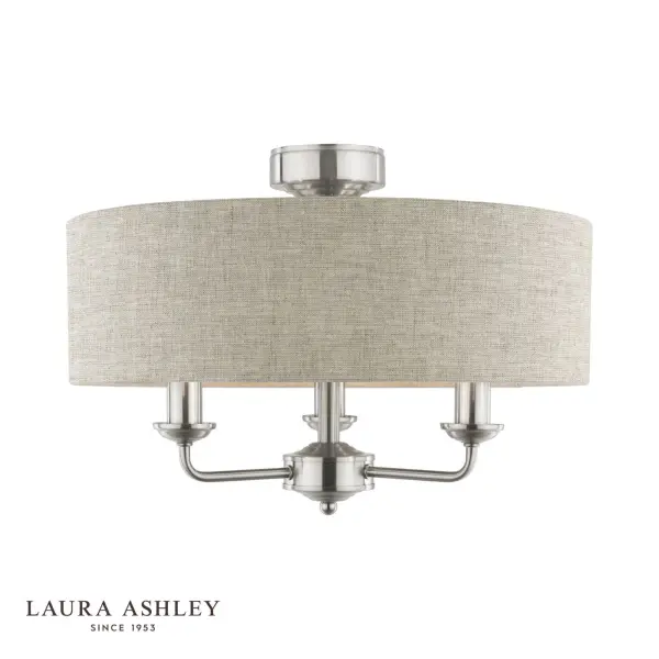 Sorrento Satin Nickel Semi Flush Light C/W Natural Shade