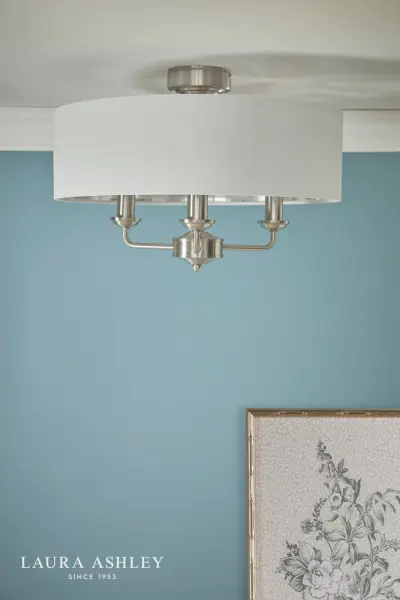 Sorrento Satin Nickel Semi Flush Light C/W Natural Shade
