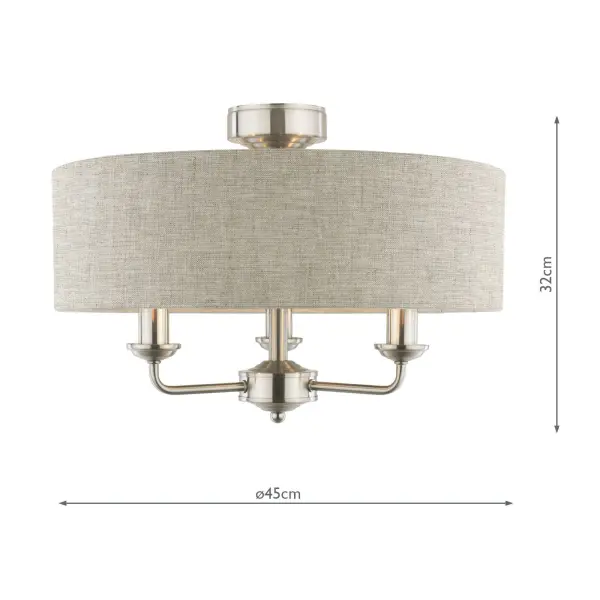 Sorrento Satin Nickel Semi Flush Light C/W Natural Shade