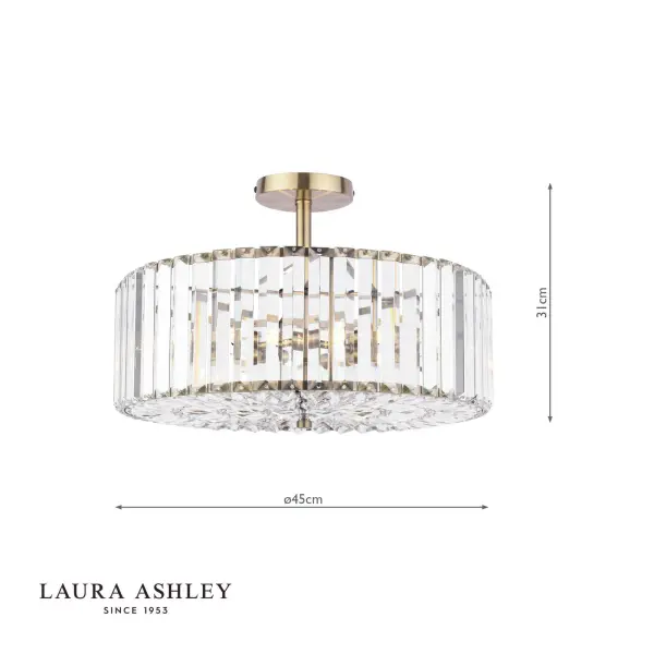 Fernhurst Antique Brass 4 Light Semi Flush Fitting