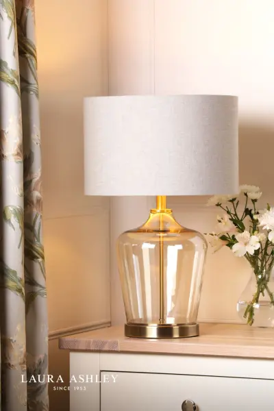 Ockley Touch Table Lamp Antique Brass & Champagne Glass C/W Shade