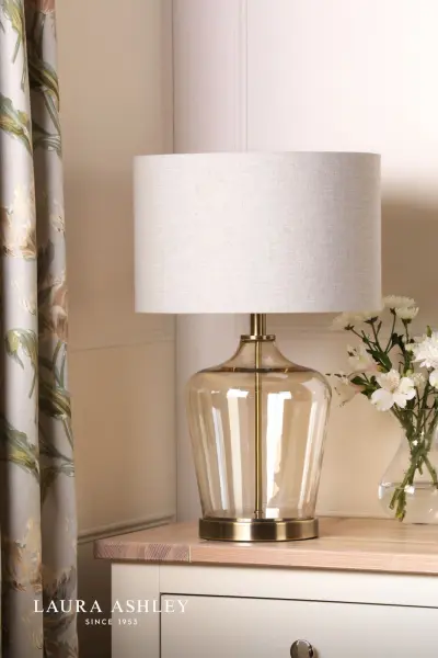 Ockley Touch Table Lamp Antique Brass & Champagne Glass C/W Shade