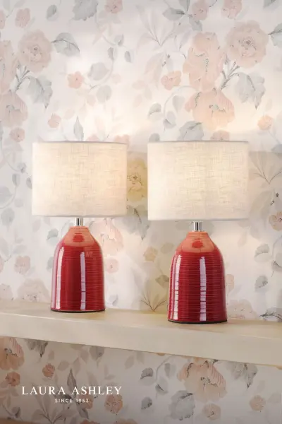 Penny Twin Pack Red Ceramic Table Lamp C/W Shades